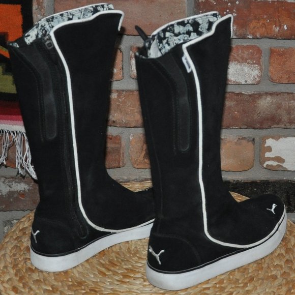 Puma Black & White Suede Tall Calf Zip-up High Top Sneaker Boots US 7, EUR 37.5 - Picture 4 of 12